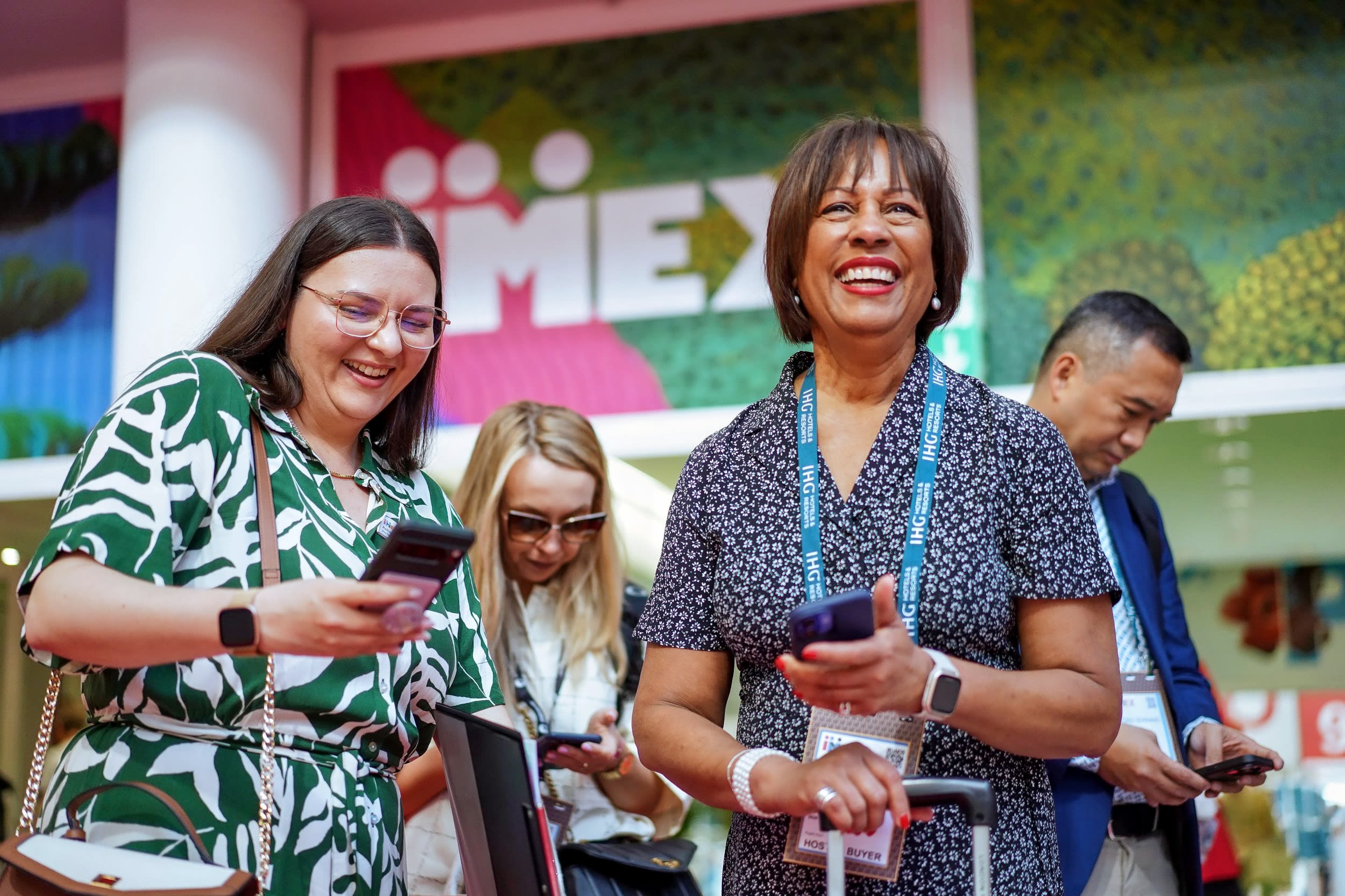 People looking at phones