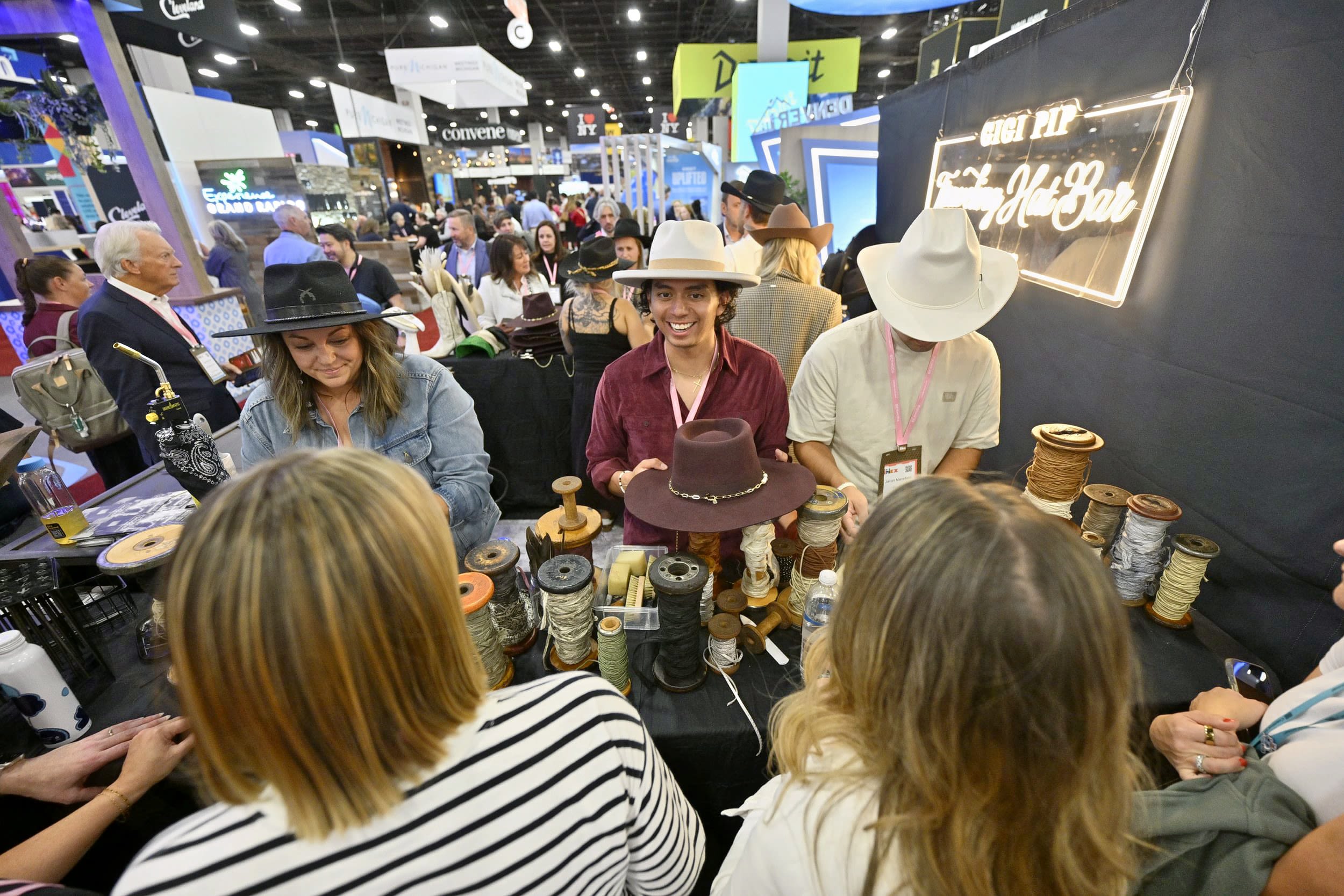 Show activation where hats can be personalized with accessories and embossed lettering